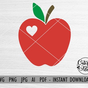 Apple with Heart SVG PNG AI | Apple Clipart | Apple Cut File | Apple with Heart Clip Art | Teacher Apple svg