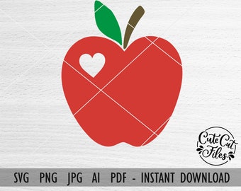 Apple con corazón SVG PNG AI / Apple Clipart / Apple Cut File / Apple con heart clip art / Teacher Apple svg