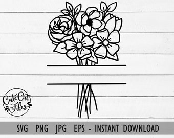 Split Name Bouquet SVG PNG | Name Bouquet SVG | Split Monogram Flowers svg | Customizable Flowers svg | Bouquet svg | Flowers svg