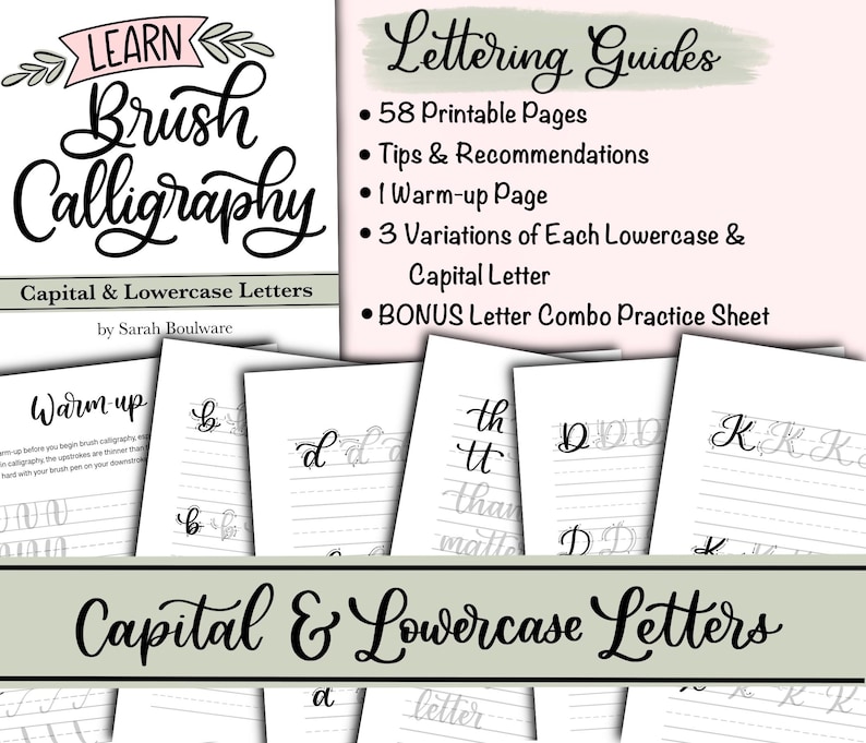 Brush Calligraphy Alphabet Practice Sheets | Traceable Lettering ...