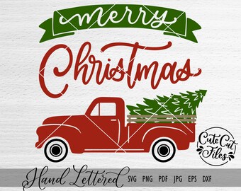 Merry Christmas Farmhouse Truck SVG PNG DXF | Christmas Tree Truck svg | Farmhouse Christmas Decor svg | Vintage Truck and Tree svg