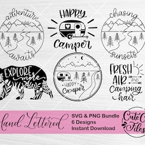 Lot camping SVG PNG | L&#39;aventure vous attend svg | Cheveux de camp svg | Découvrez d&#39;autres produits svg | Fichiers de découpe pour camping | Randonnée pédestre svg | Svg extérieur