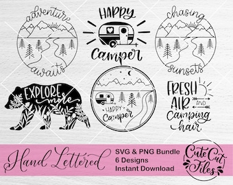 Paquete de camping SVG PNG / La aventura te espera svg / Cabello de campamento svg / Explorar más svg / Archivos de corte de camping / Senderismo svg / Al aire libre svg