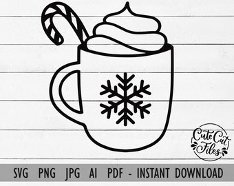 Hot Cocoa SVG PNG | Hot Cocoa Outline svg | Hot Chocolate svg | Hot Chocolate Outline svg | Christmas Mug svg | Christmas Cocoa svg