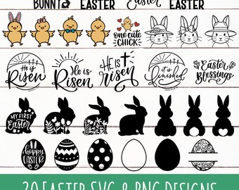 Easter SVG Bundle | Easter PNGs | He is Risen | Bunny | Chick