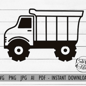 Dump Truck Outline SVG PNG | Dump Truck Clipart | Construction Truck Clip Art | Truck Outline | Construction SVG