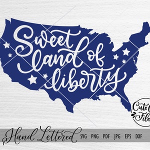 Doce Terra da Liberdade SVG PNG DXF | Clipart de mapa da América | 4 de julho svg | Eua Clipart | 4 de julho clipart | Cricut | Silhueta