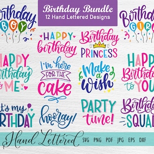 Lot d'anniversaire SVG PNG DXF | Modèles d'anniversaire | Svg d'anniversaire avec inscription manuscrite | Fichiers d'anniversaire | Ensemble joyeux anniversaire svg