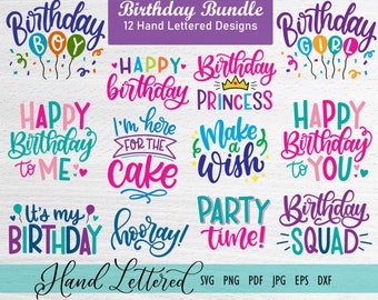 手書きの誕生日デザイン | SVG、PNG、DXF（デジタルダウンロード）