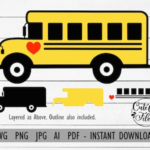 Ônibus escolar SVG PNG AI | Clipart escolar | Arquivo de corte de ônibus escolar | Ônibus escolar amarelo svg