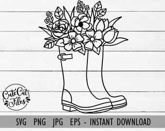 Floral Boots SVG PNG | Flower Rainboots SVG | Boots with Flowers Cut File | Sring svg | Boquet Boots svg | Happy Spring svg | Floral svg