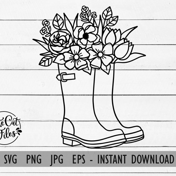 Floral Boots SVG PNG | Flower Rainboots SVG | Boots with Flowers Cut File | Sring svg | Boquet Boots svg | Happy Spring svg | Floral svg