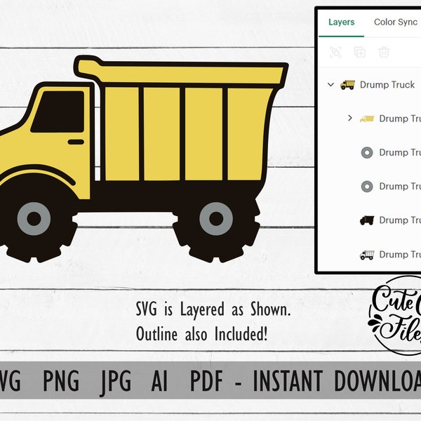 Dump Truck SVG PNG | Dump Truck Clipart | Construction Clip Art | Yellow Dump Truck SVG