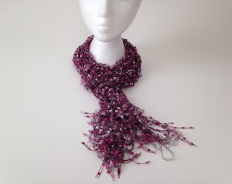 Pink Ribbon Scarf, ladder yarn scarf, fancy scarf, elegant scarf, stylish scarf, ribbon yarn scarf