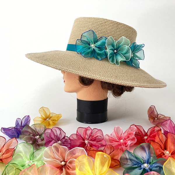 Flowers for Hat, Ribbon Flowers, Wedding hat accessory, Flower hat band, Hat accessory, Floral band, Derby hat band, Romantic