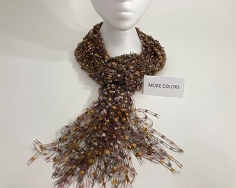 Copper/Brass/Bronze Ribbon Scarf, fancy scarf, elegant scarf, chic scarf, ladder yarn scarf, stylish scarf, stunning scarf