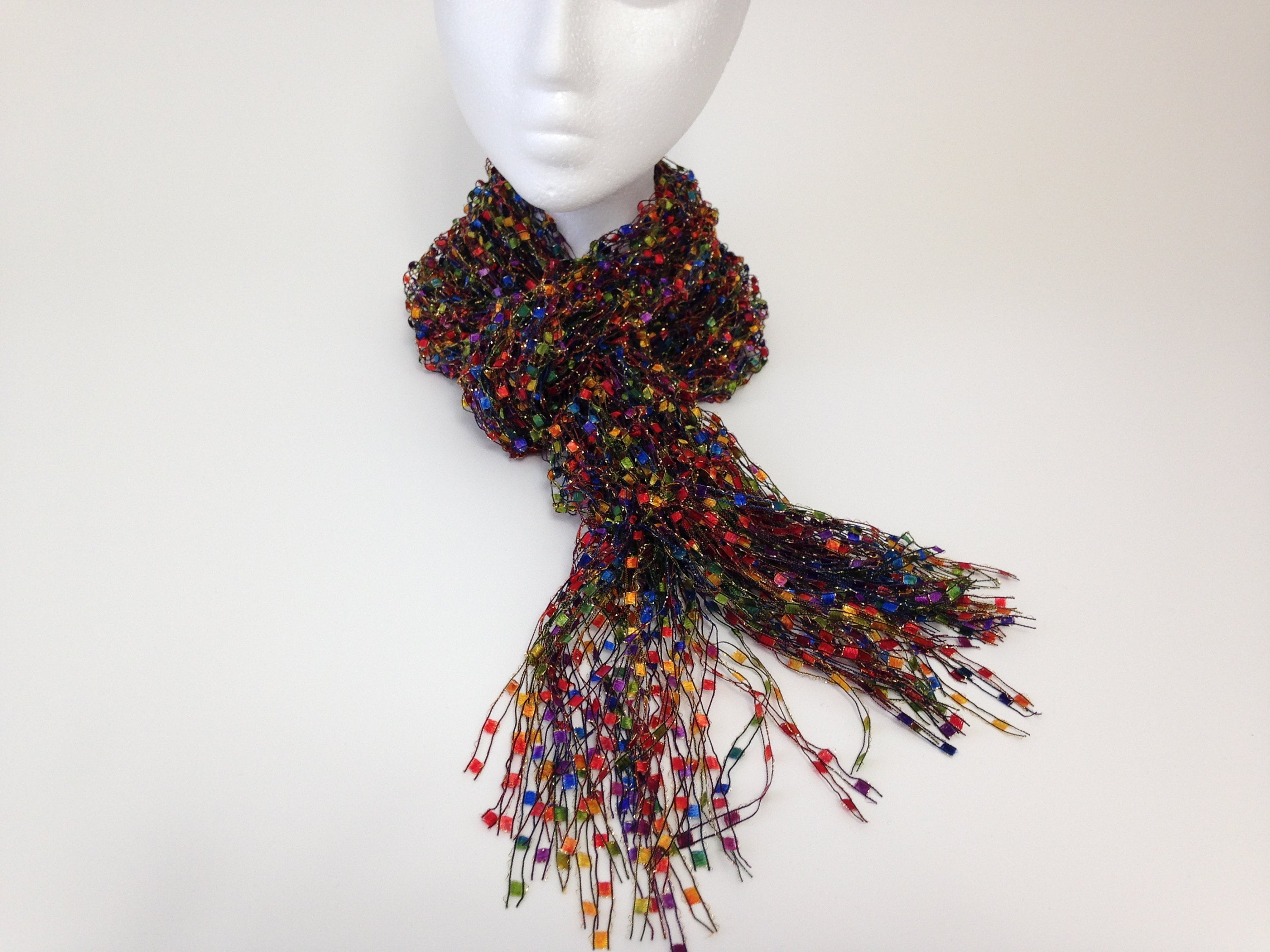 ladder yarn scarf BlueGreen Ribbon Scarf chic scarf stunning scarf fancy scarf elegant scarf stylish scarf