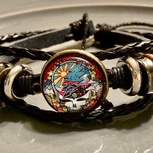 GD SYF Cosmic Charlie Woven Leather Beaded Adjustable Glass Cabochon Bracelet