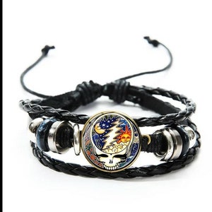 GD SYF Celestial Sun & Moon Day and Night Woven Braided Leather Beaded Adjustable Glass Cabochon Bracelet