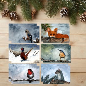 Luxus-Weihnachtskunstdruck-Grußkarten | 12er Pack | Aquarellmalerei | von der Natur inspiriert 4er Pack | Karte für Ihn | Karte oder ihr