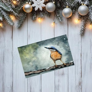 Entzückende Luxus Kleiber Weihnachtskarte | Naturinspirierter Feiertagsgruß für Vati | Handgefertigte Kunst
