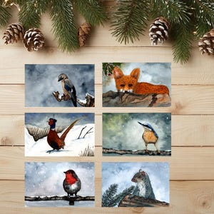 Luxus-Weihnachtskunstdruck-Grußkarten | 6er Pack | Aquarellmalerei | von der Natur inspiriert 4er Pack | Karte für Ihn | Karte oder ihr