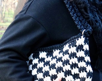 Black and White Handbag, Crossbody Black and White,  Black and White clutch, Crochet clutch, Bag for Women, Versatile Small Cross-Body