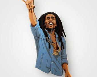 Bob Marley Inspired Wall Clock • Handmade Hand-Painted Wooden Reggae Music Decor • Unique One-of-a-Kind Fan Art Gift