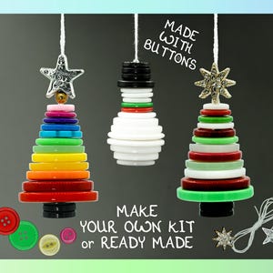 Button Christmas Tree & Snowman Decoration, Make Your Own Kit or Ready Made, Christmas Ornaments, Stocking Stuffer, Mini Tree, Xmas Activity