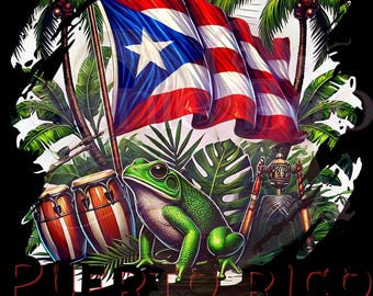 Bandiera di Porto Rico e rana Coqui PNG – Download digitale tropicale