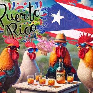 Puerto Rico Tropical Roosters 20oz tumbler Design – Vibrant Caribbean Cocktails Digital Download