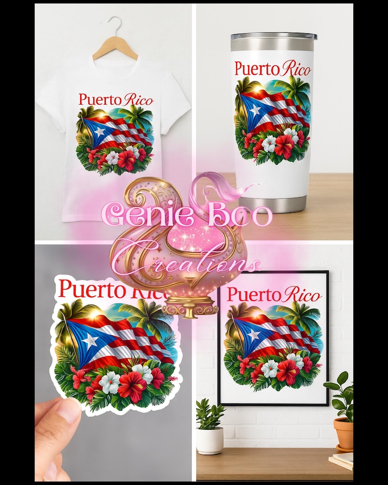 Puerto Rico Display Puerto Rico Flag PNG | Hibiscus & Palm Trees (digital Download) - Etsy