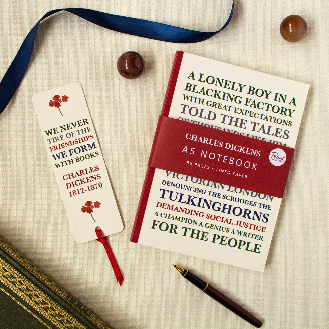 Charles Dickens Bookmark and Notebook Gift Set / Stationery Gift Set for Book Lover / Literary