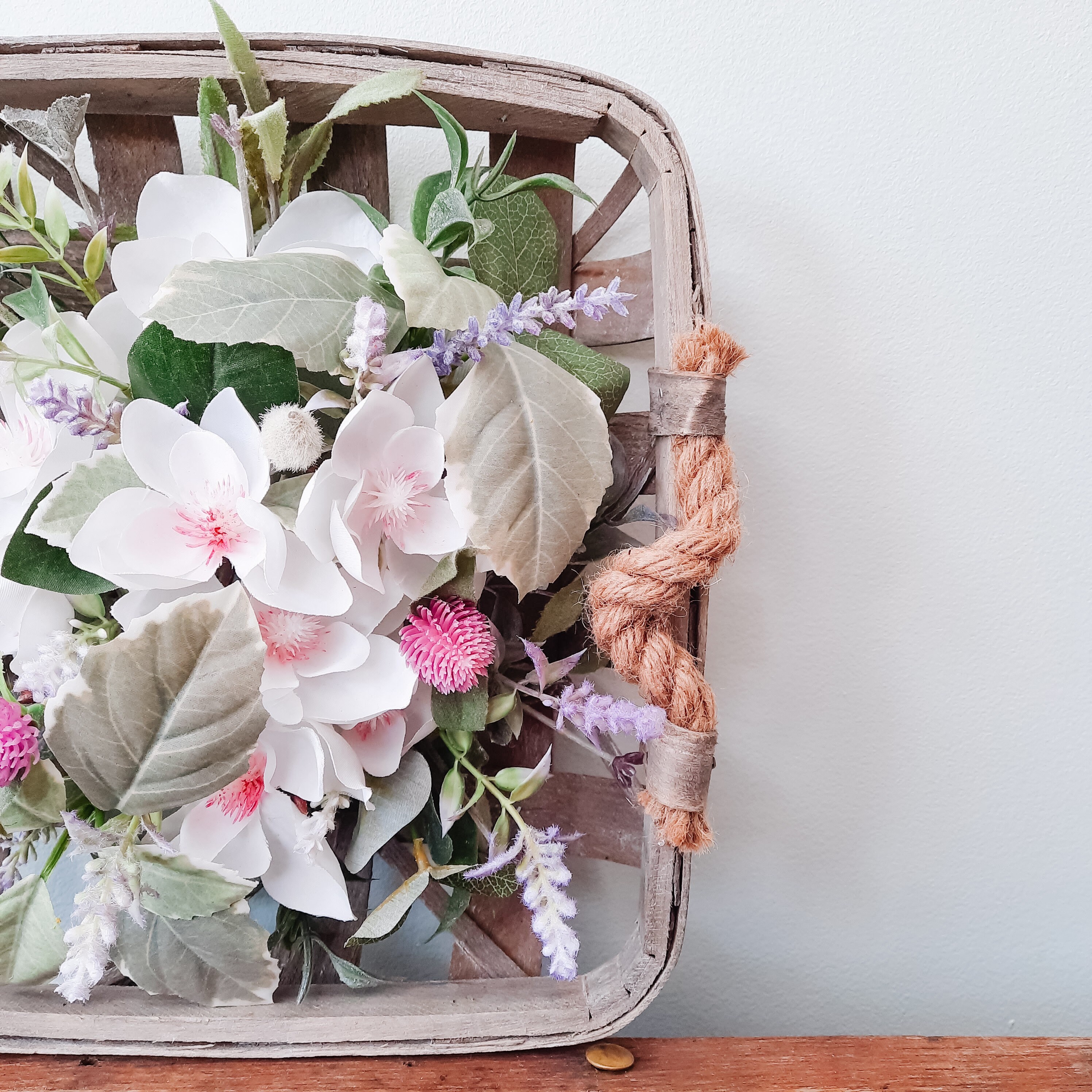 tobacco basket with magnolia wreath Tobacco Basket Wreath | Magnolia Floral Decor | Easter Centerpiece