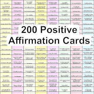 Pacchetto di 200 carte di affermazione positiva per manifestare salute, fiducia in se stessi, ricchezza e successo / Download digitale stampabile PDF istantaneo