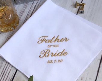 EMBROIDERED Wedding Father of the Bride Handkerchief  Soft White 100% Cotton Lovely Father of the bride Gift Custom Wedding Handkerchiefs