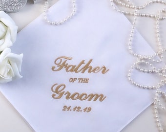 EMBROIDERED Wedding Father of the Groom Handkerchief Soft White 100% Cotton Lovely Father of the Groom Gift Custom Wedding Handkerchiefs