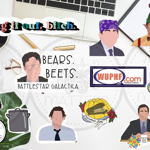 The Office Printable Sticker Files,Dunder Mifflin, Dwight Schrute, Michael Scott, Funny TV Show Decals, Laptop Decals, Water Bottle Stickers