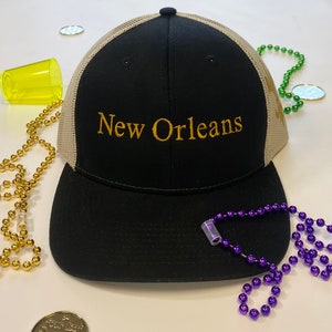 New Orleans Hat, NOLA, Mardi Gras Hat, Embroidered Hat, Black Hat, Mardi Gras Cap, NOLA Hat