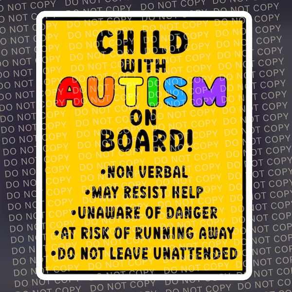 Customizable Child With Autism On Board PNG file  / AUTISM Medical Alert / Digital file for DIY decal