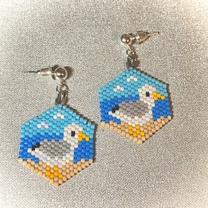 Summer earrings / Seagull / Beachy Earrings / Miyuki Delica Brick Stitch