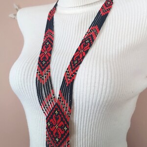 Ukrainian Beaded Necklace Red Black | Handmade Ethnic Gerdan | Traditional Ukrainian Jewelry
