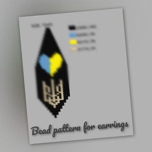 Könnte beinhalten: Perlenmuster für Ohrringe mit schwarzem Hintergrund, einem gelben und blauen Herzen und einem Dreizack.