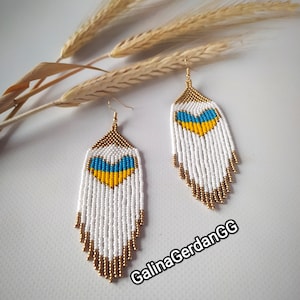 Handmade beaded earrings Ukrainian national blue and yellow from Ukraine holiday gift