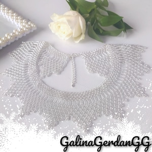 White Beaded Collar Necklace – RBG Style Ruth Bader Ginsburg Inspired Bib – Handmade Lace Choker - gift from Ukraine