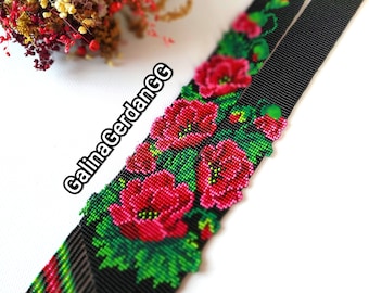 Ukrainian Beaded Necklace | Handmade Red Poppy Gerdan