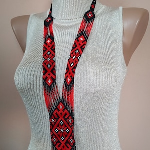 Ethnic Red Black Gerdan Necklace | Ukrainian Beaded Statement Jewelry