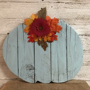 Thanksgiving Halloween Decor/ Blue Pumpkin/ Harvest Fall Autumn Decor/ Reclaimed Upcycled Barn Wood and Pallet Wood image 2