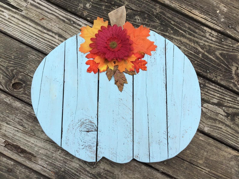 Thanksgiving Halloween Decor/ Blue Pumpkin/ Harvest Fall Autumn Decor/ Reclaimed Upcycled Barn Wood and Pallet Wood image 1
