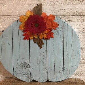 Thanksgiving Halloween Decor/ Blue Pumpkin/ Harvest Fall Autumn Decor/ Reclaimed Upcycled Barn Wood and Pallet Wood image 3